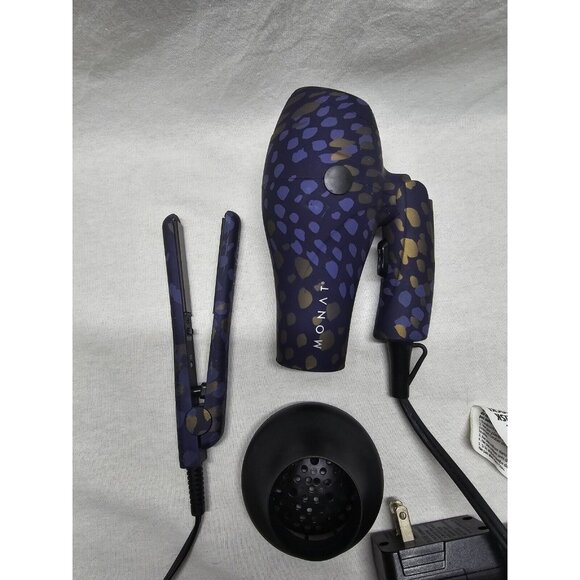 Monat Mini Travel Hair Dryer And Mini Iron Purple/Gold Cheetah Print- Travel - Picture 11 of 11